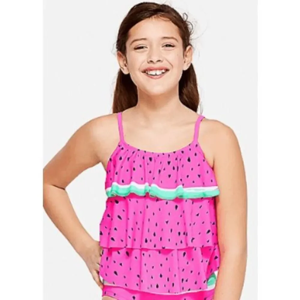 Justice little girls size 12 pink tankini swim top watermelon